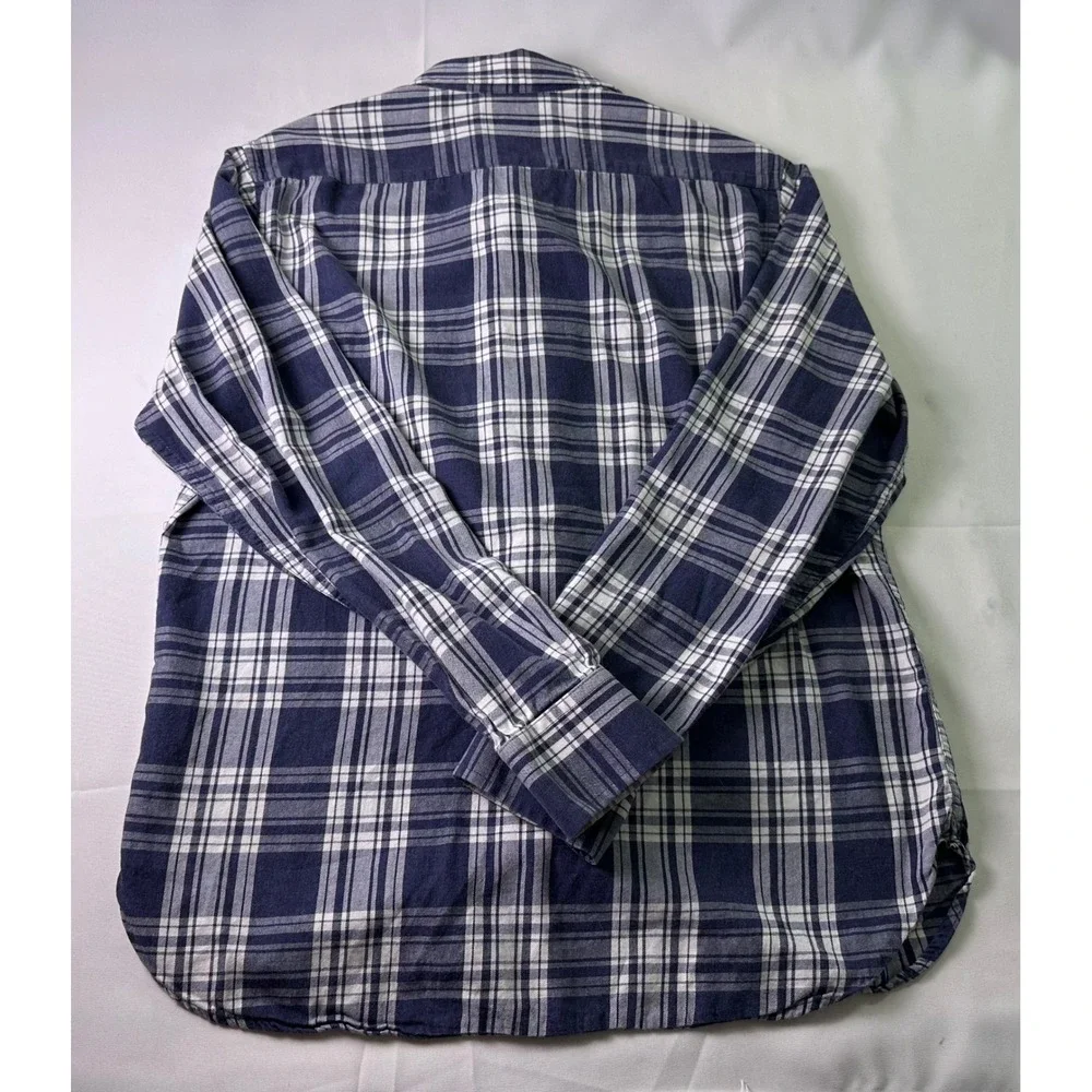 Banana Republic Slim Fit Plaid Button Down Shirt‎ Mens Size Medium Blue White